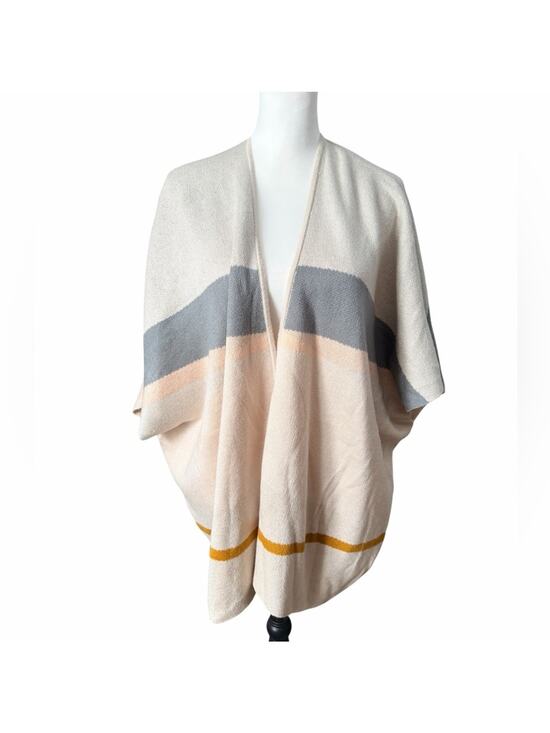 LOFT Sweaters - LOFT Women's Striped Poncho in Cream, Gray, and Gold Size Small / Xsmall